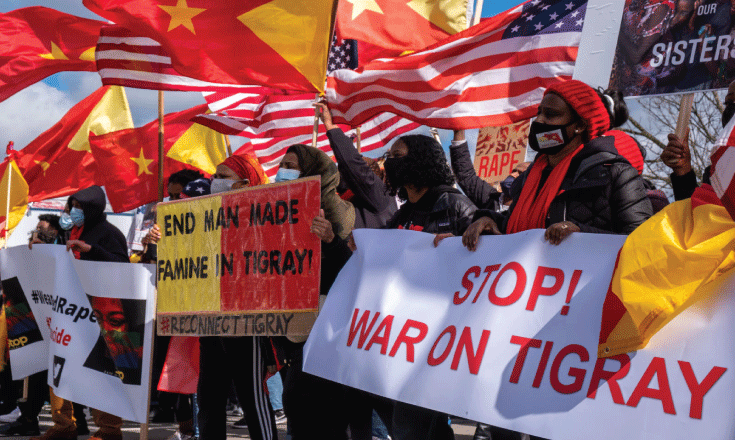 Protestors gather to outcry against the war in Tigray and the inhumane tactics used against its female residents