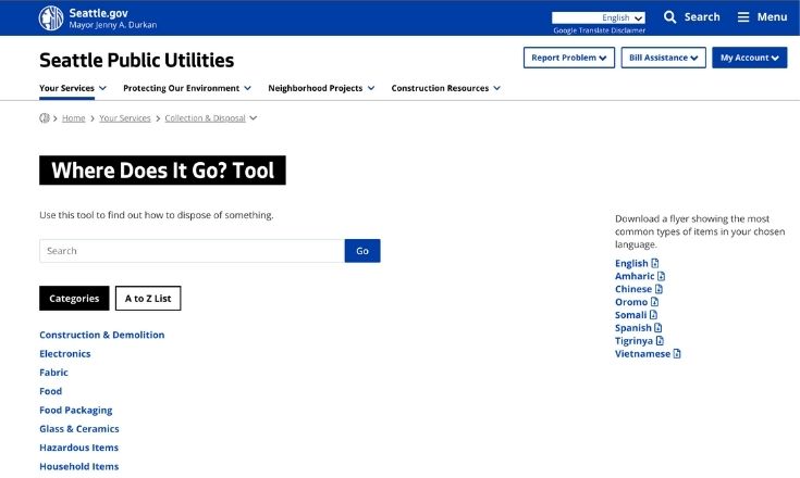 Seattle Public Utilities tool that helps with waste management 