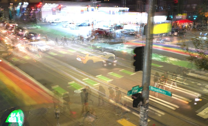 The view of Broadway and Pike from the QFC sign.