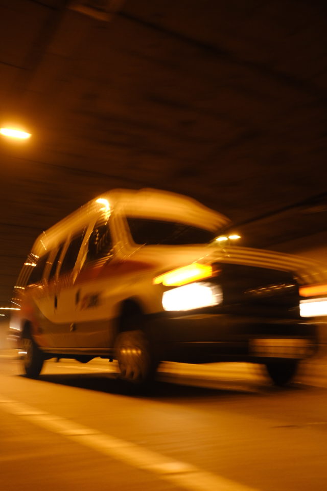 An not-so-empty ambulance in, guess where, the I-90 tunnel. West bound.