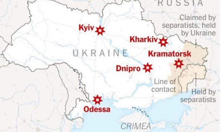 The map of Ukraine, and cities that were attacked Thursday morning